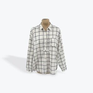 Abercrombie & Fitch Women's Plaid Shirt Top‎ Long Sleeve Cream Black Size L